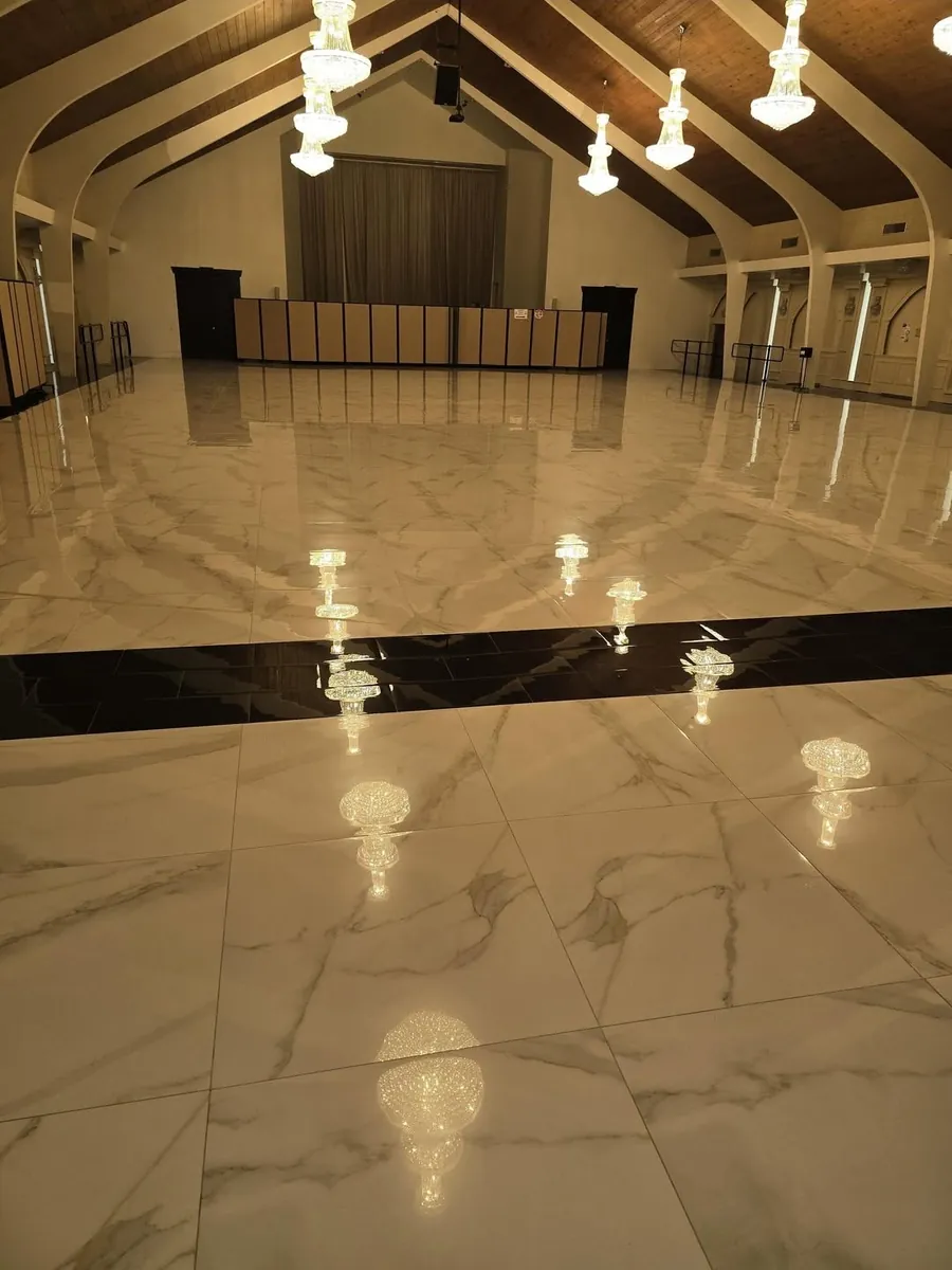 Polished marble floor in a banquet hall